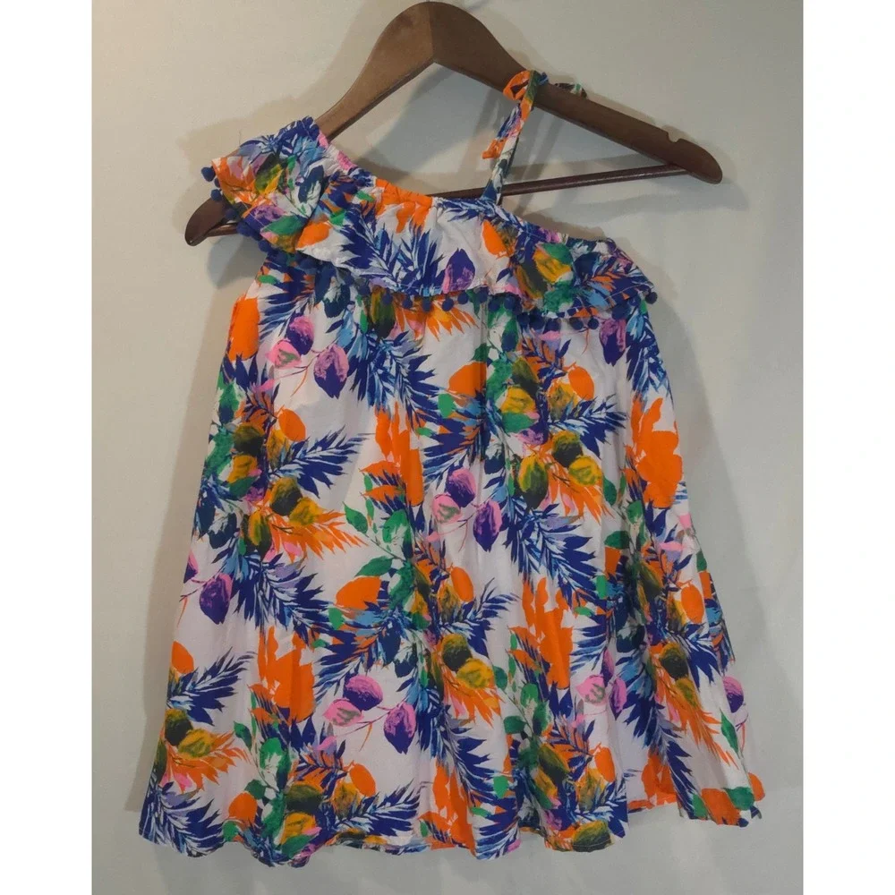 Tommy Bahama Girls Tropical Floral One Shoulder Ruffle Dress Orange Blue Size 6X